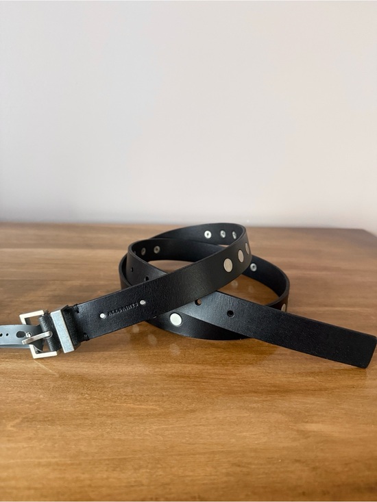 All Saints Accessories - AllSaints Black Leather Studded Belt with Silver Buckle